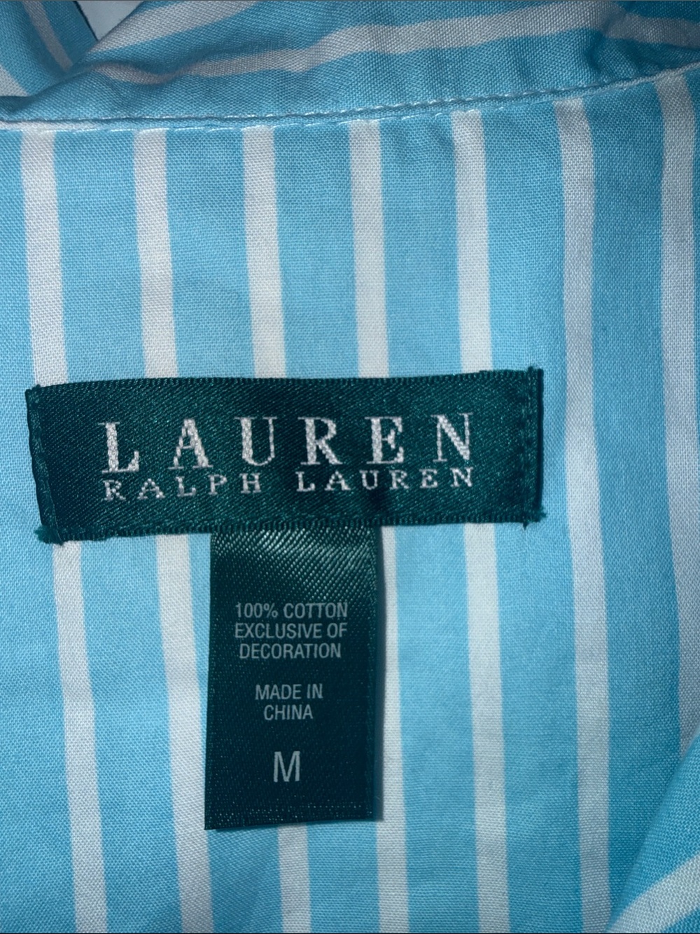 Lauren Ralph Lauren Striped 100% Cotton Pajama Set Capri Blue Medium - Picture 2 of 12